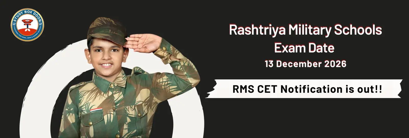 Rashtriya Military Schools exam date 13 December 2026. RMS CET notification is out.