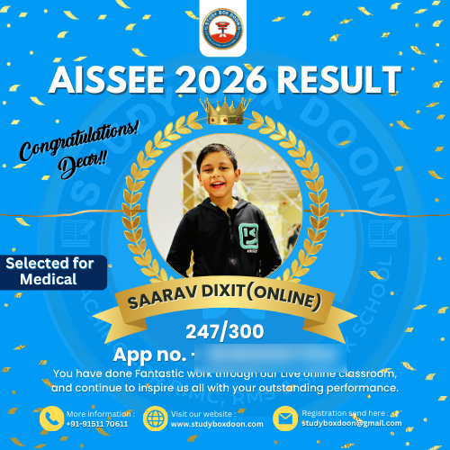 AISSEE 2026 result card: Saarav Dixit (online), 247/300, selected for medical.