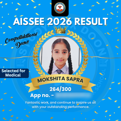 AISSEE 2026 result card: Mokshita Sapra, 264/300, selected for medical.